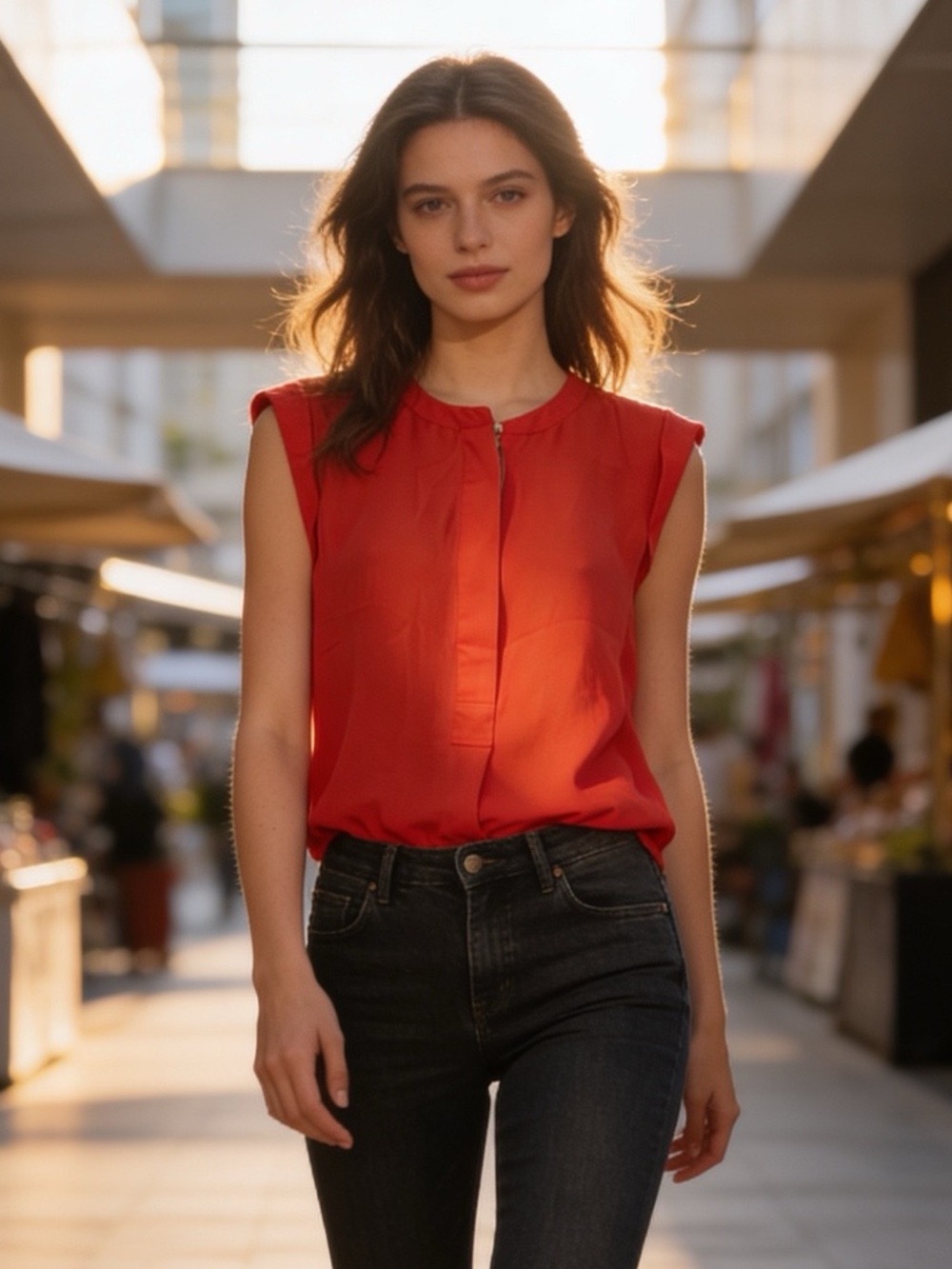 J.Crew Sleeveless Blouse Top Coral Red Drapey Career Size 4